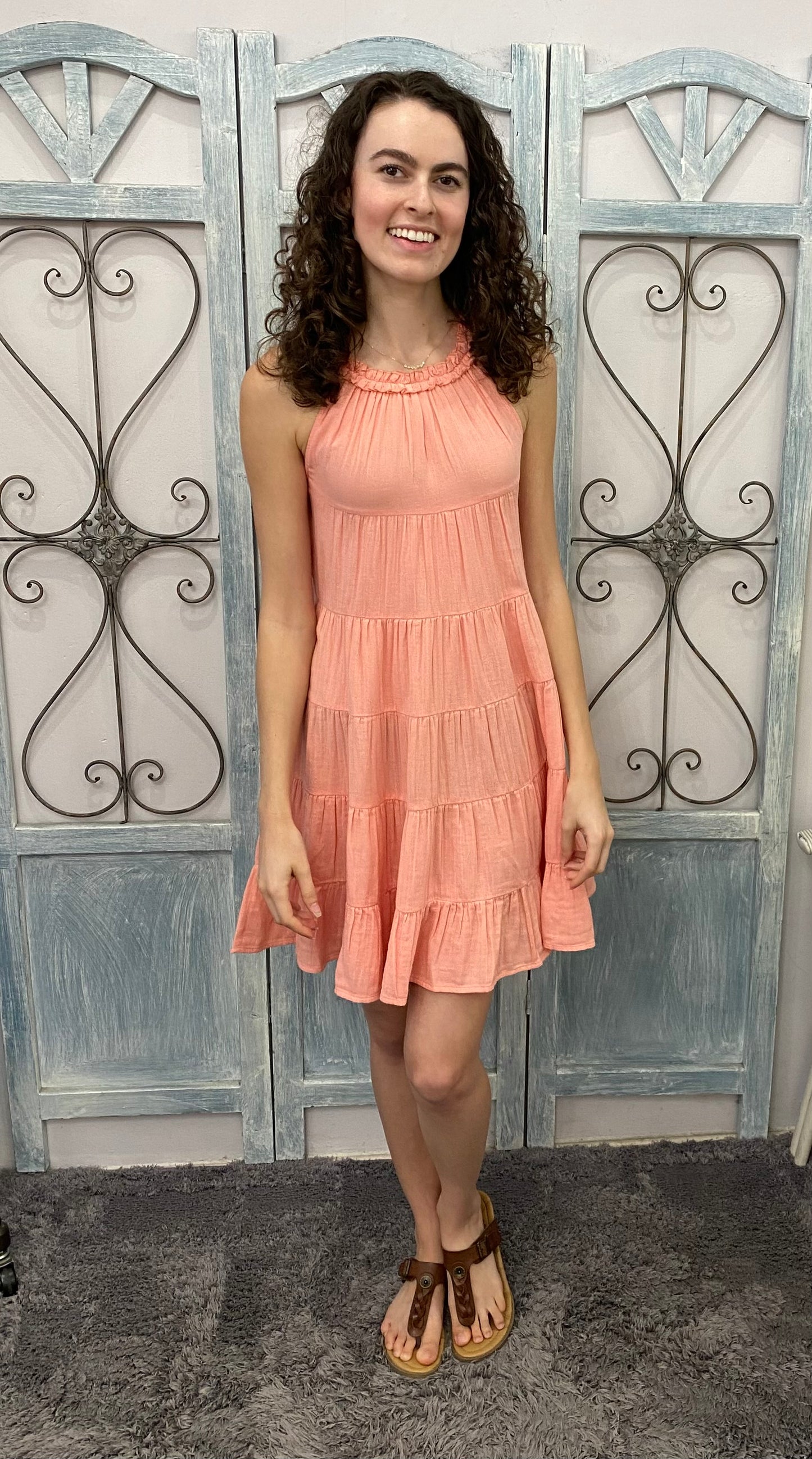 Short Coral Babydoll Dress