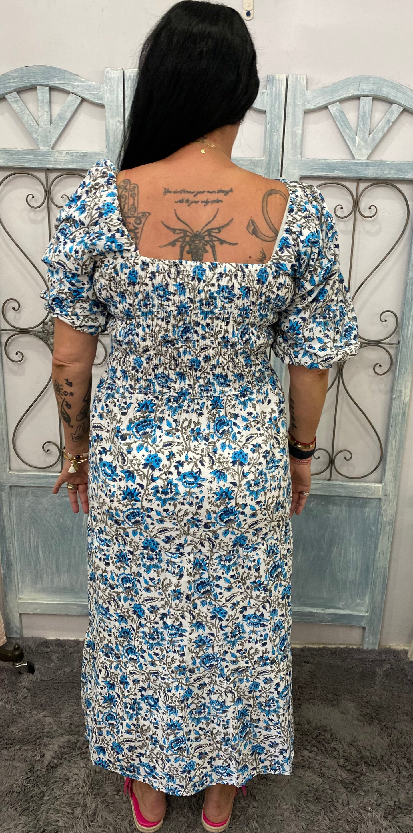 Abaco Floral Puff Sleeve Midi Dress