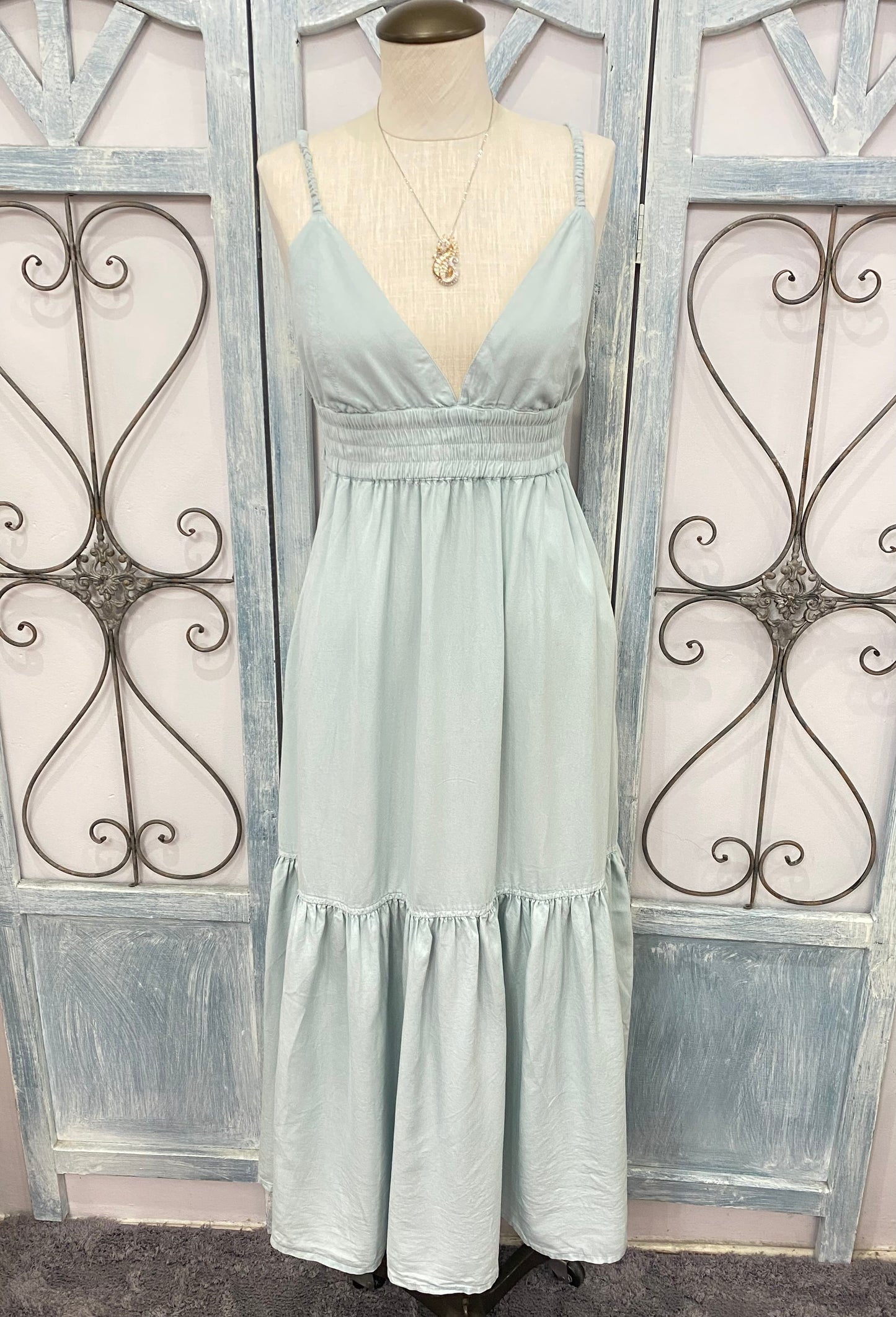 Denim V-Neck Maxi Dress