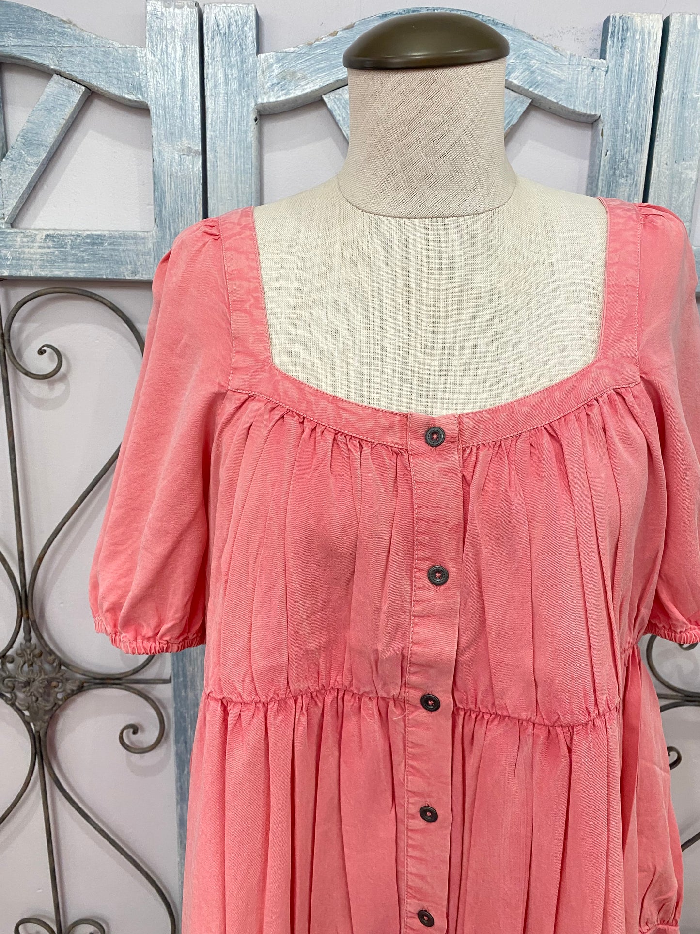 Coral Button Down Short Dress