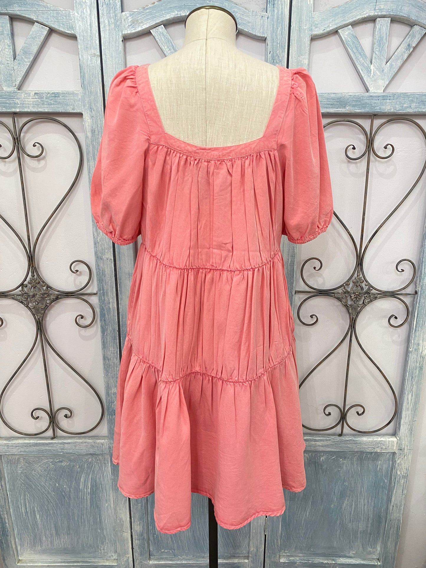 Coral Button Down Short Dress