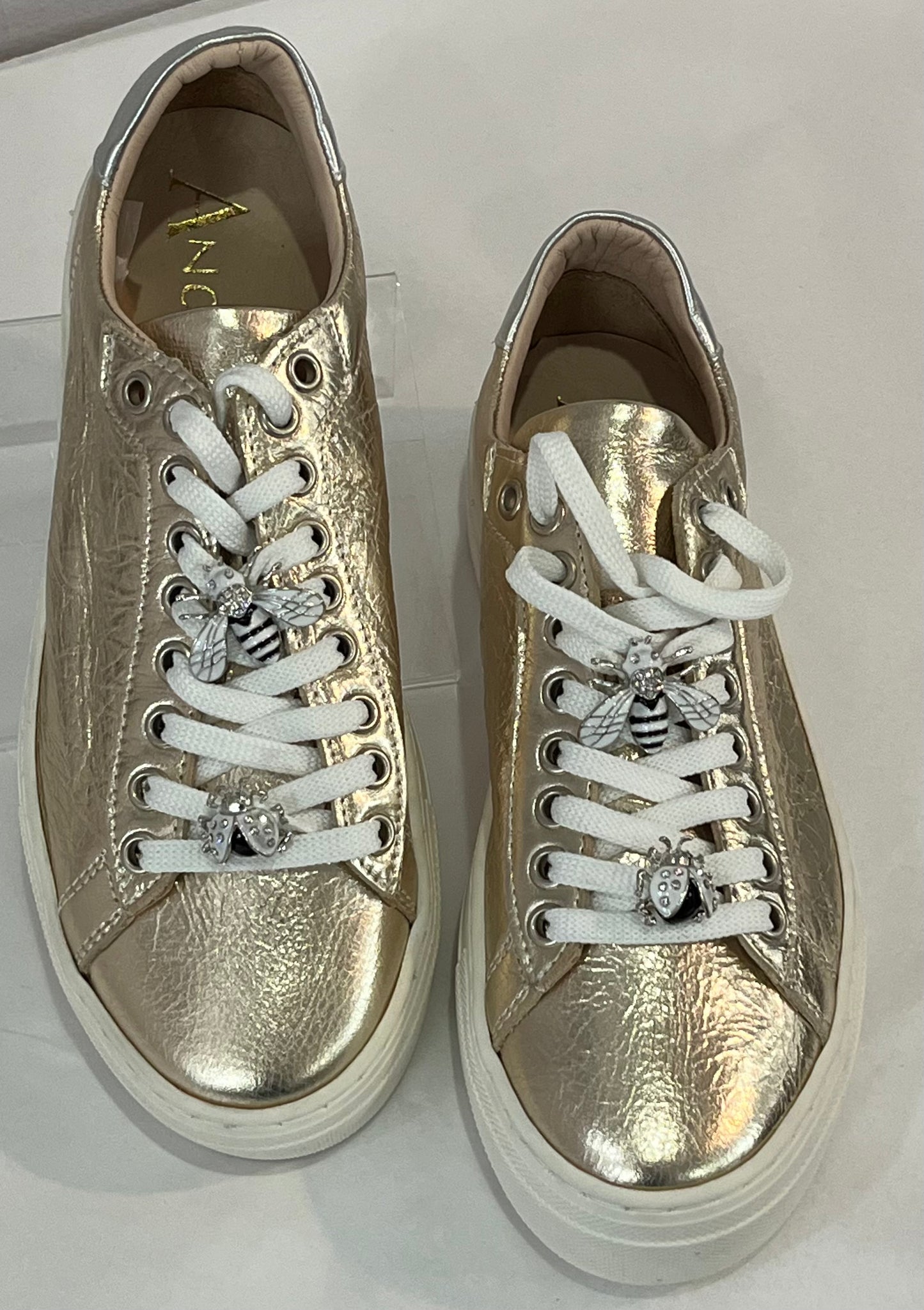 Nappa Gold Crinkle Sneakers W/ Charms