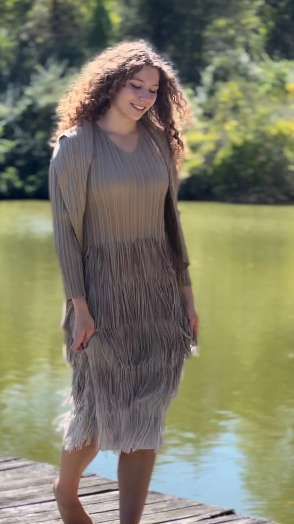 Pleating with fringe Dress set - Ombre effect (Assorted Colors)