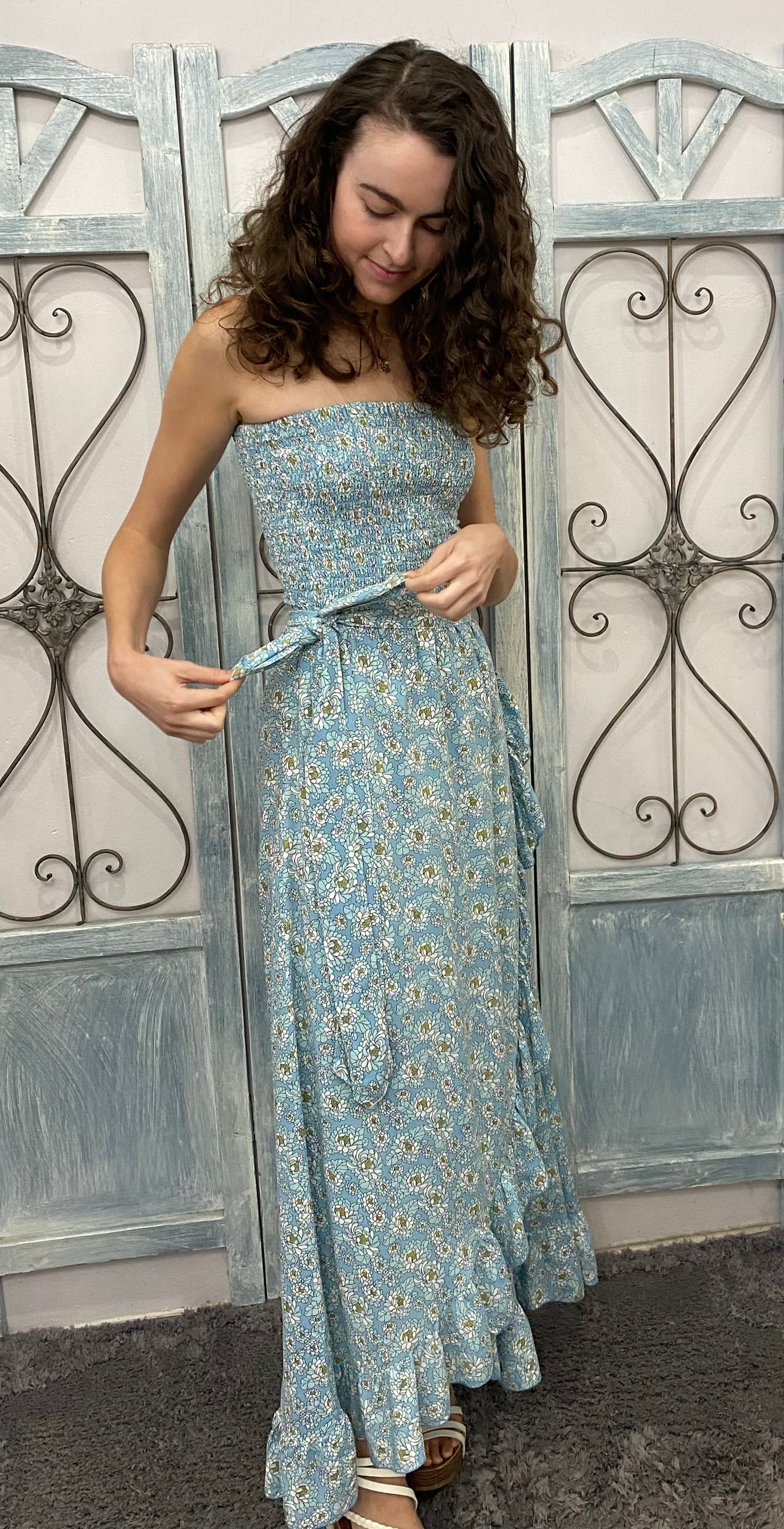 Strapless Floral Long Dress