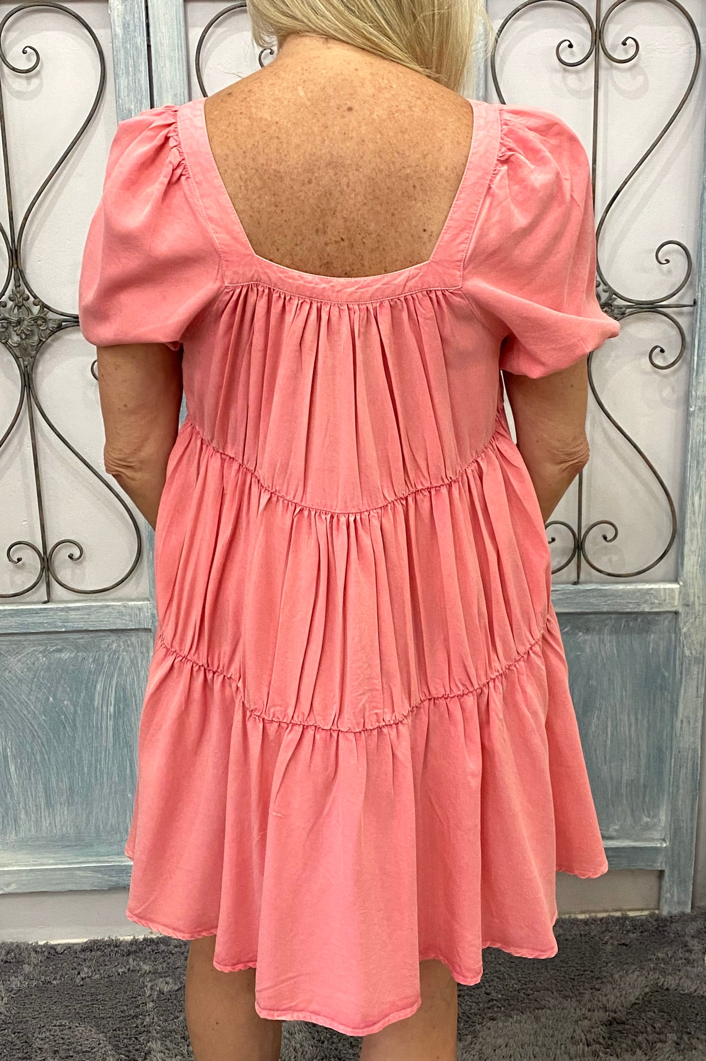 Coral Button Down Short Dress
