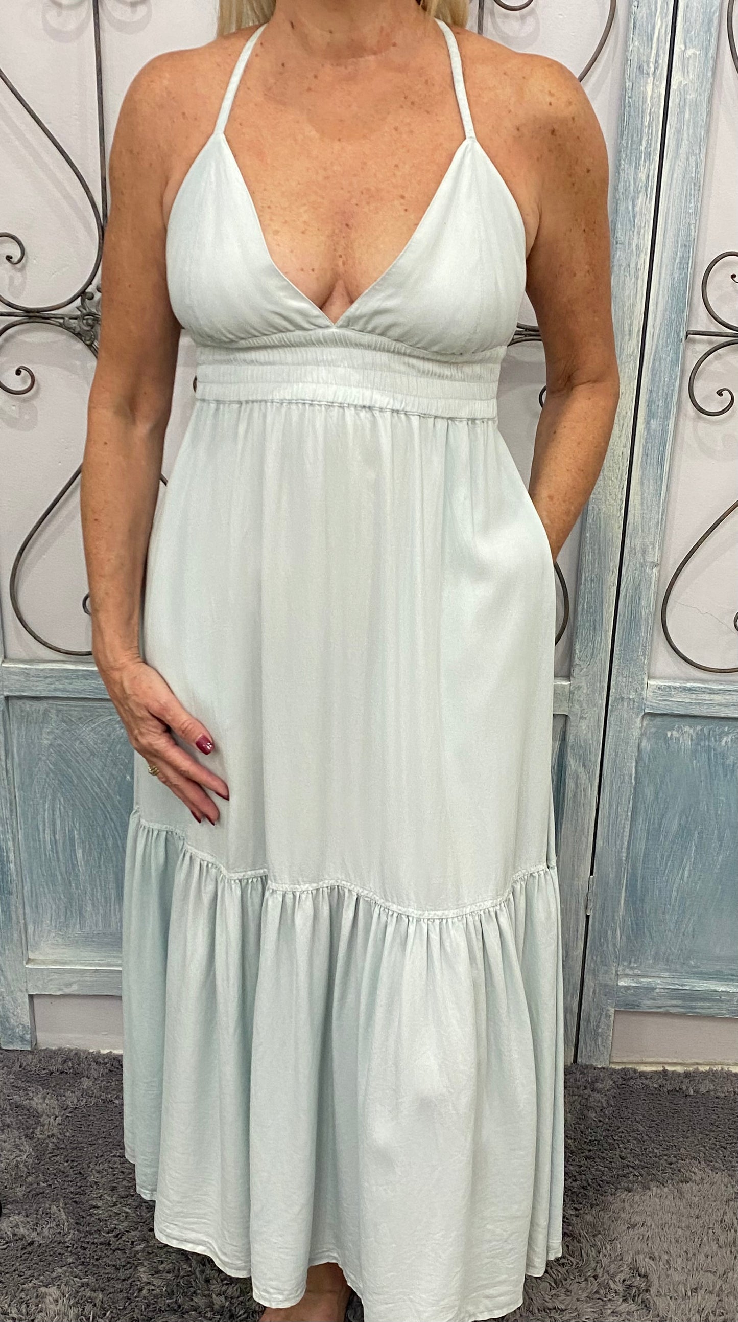 Denim V-Neck Maxi Dress