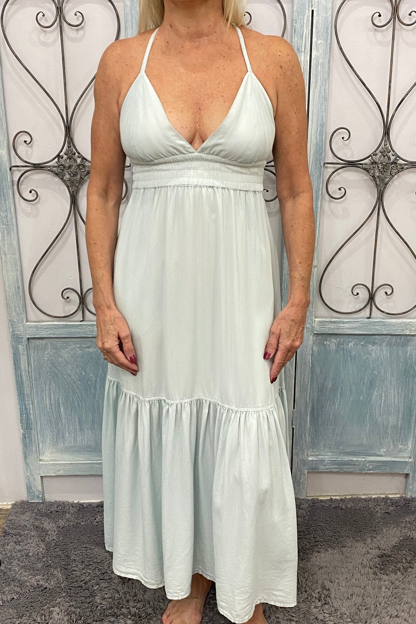 Denim V-Neck Maxi Dress