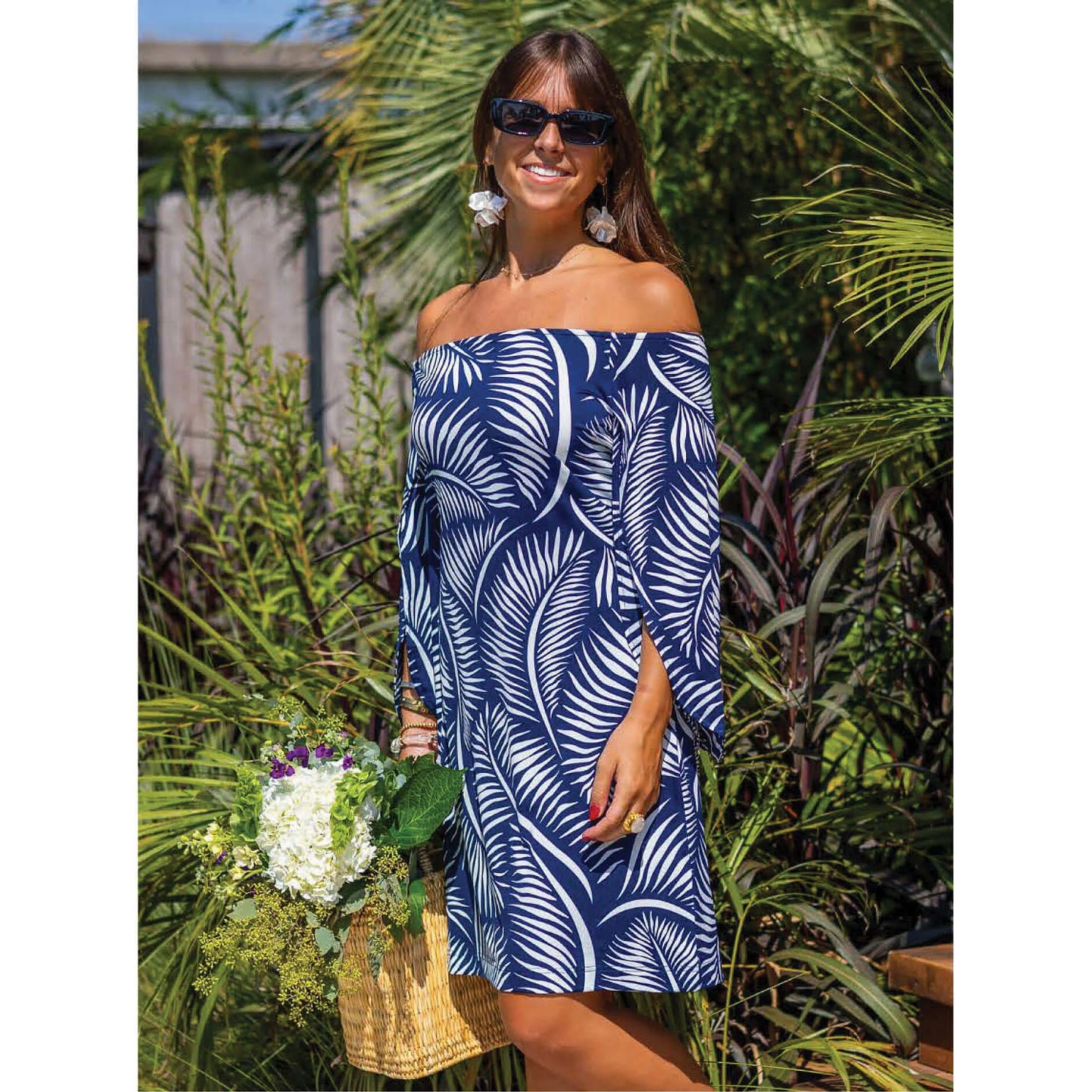 Navy Palm Beach 3/4 Sleeve Ashby Dress