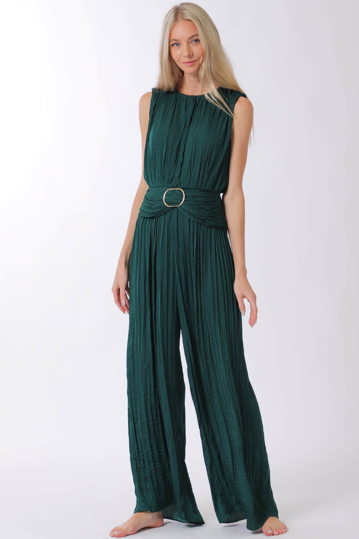 Samantha Buckle Waisted Pleated Jumpsuit
