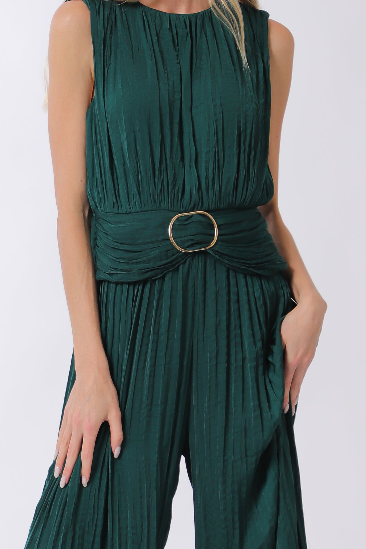 Samantha Buckle Waisted Pleated Jumpsuit