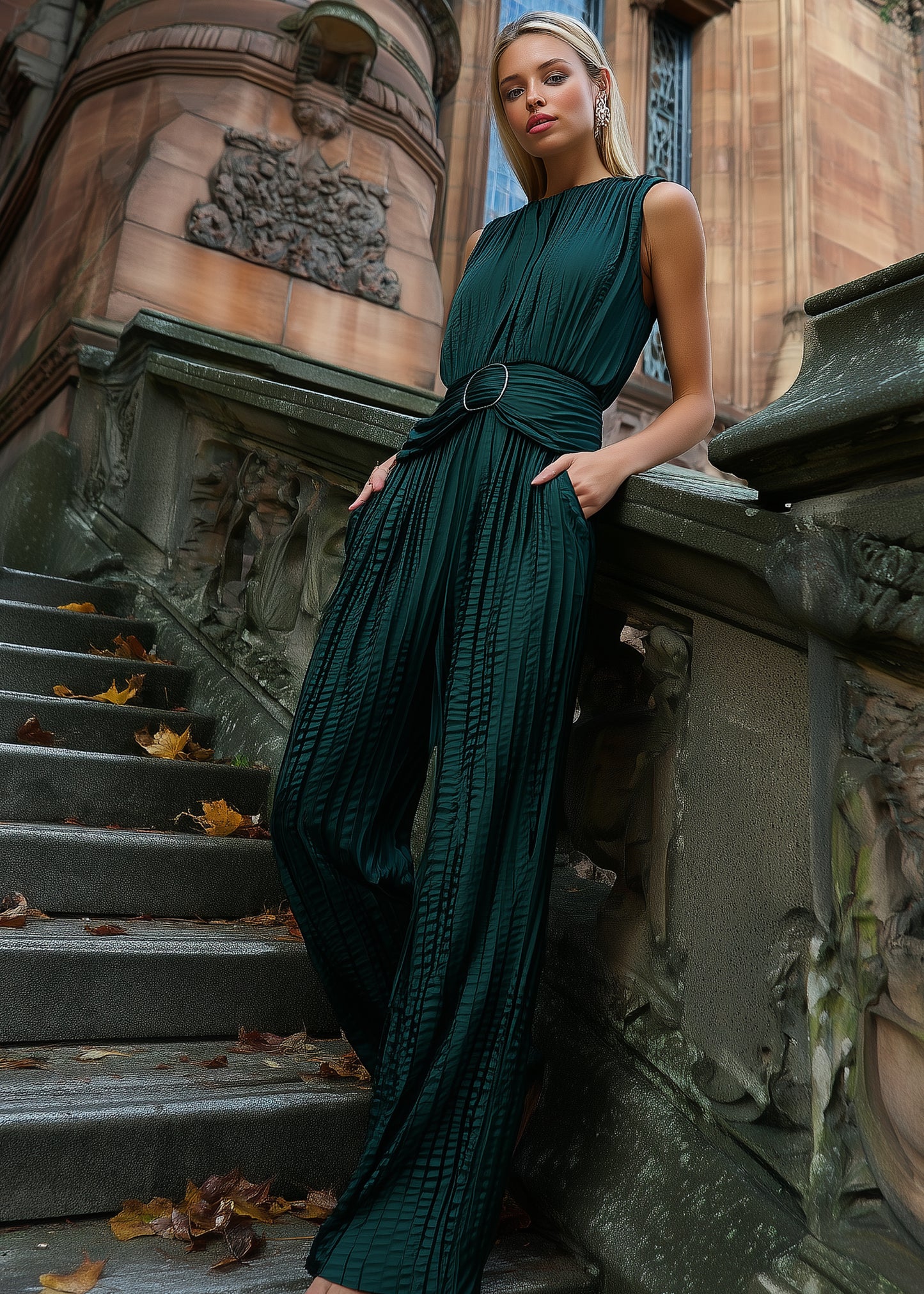 Samantha Buckle Waisted Pleated Jumpsuit