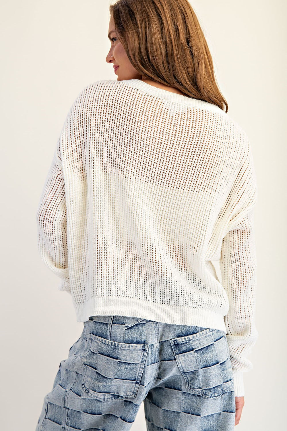 Teddy Bear Graphic Open Knit Sweater (Assorted Colors)