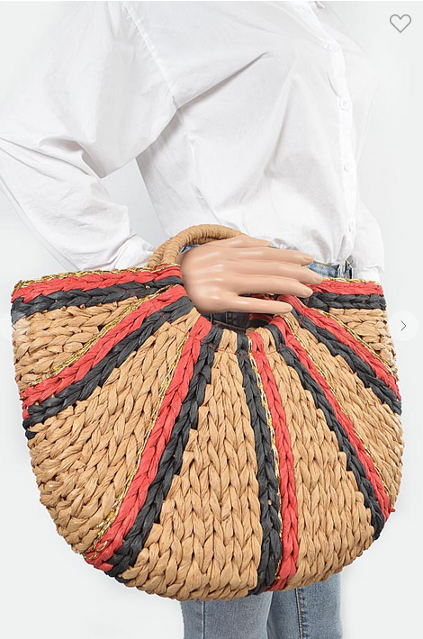 Two Toned Straw Tote Bag (Assorted Colors)