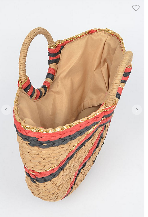 Two Toned Straw Tote Bag (Assorted Colors)