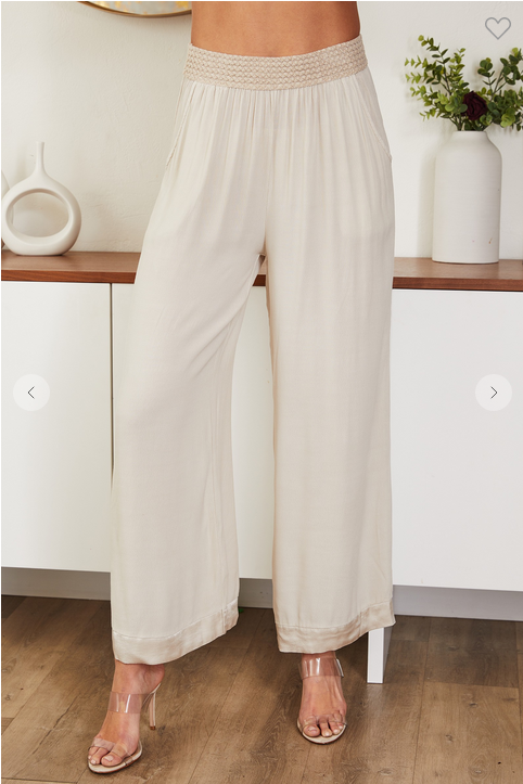 Monica Elastic Waist Beige Pants