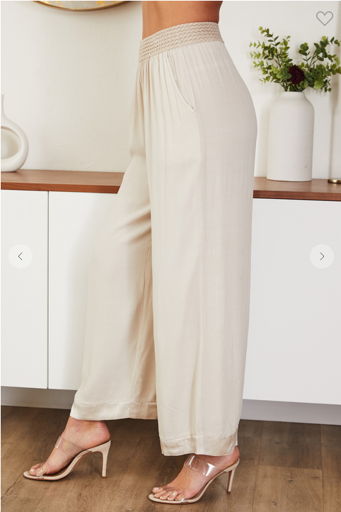 Monica Elastic Waist Beige Pants