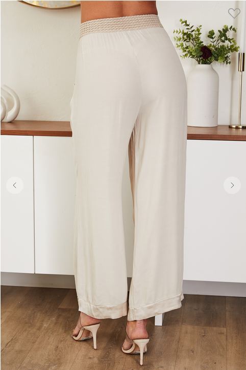 Monica Elastic Waist Beige Pants