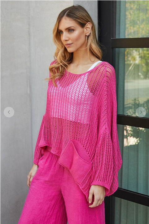 Oversized Hot Pink Crochet Top