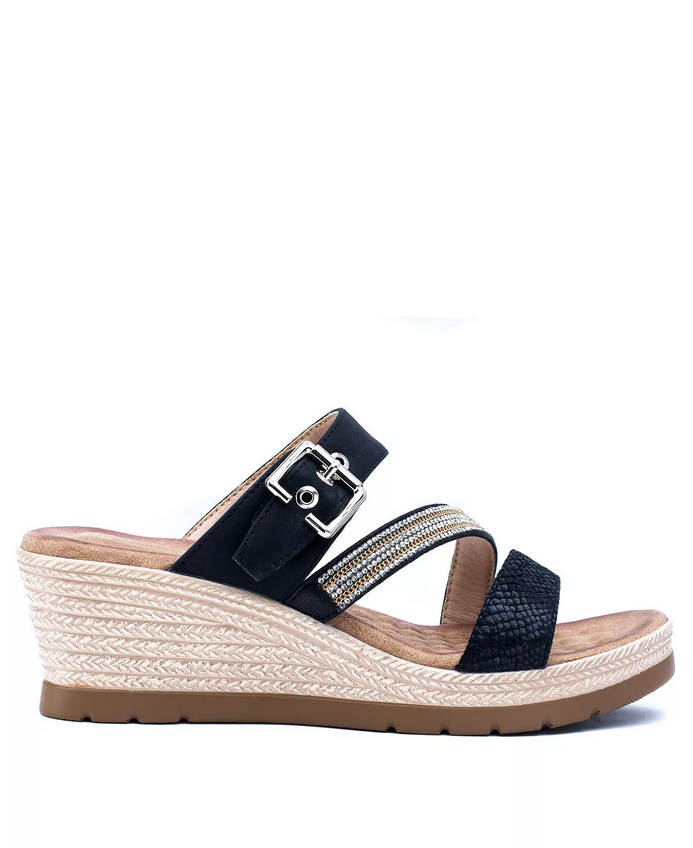 Black Monica Slip on Wedge Sandal