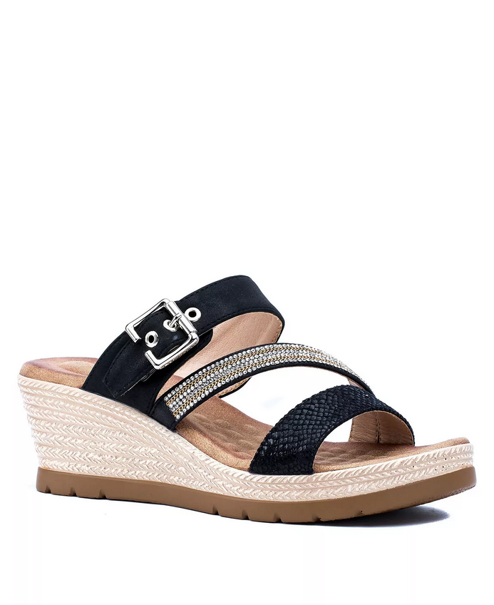Black Monica Slip on Wedge Sandal