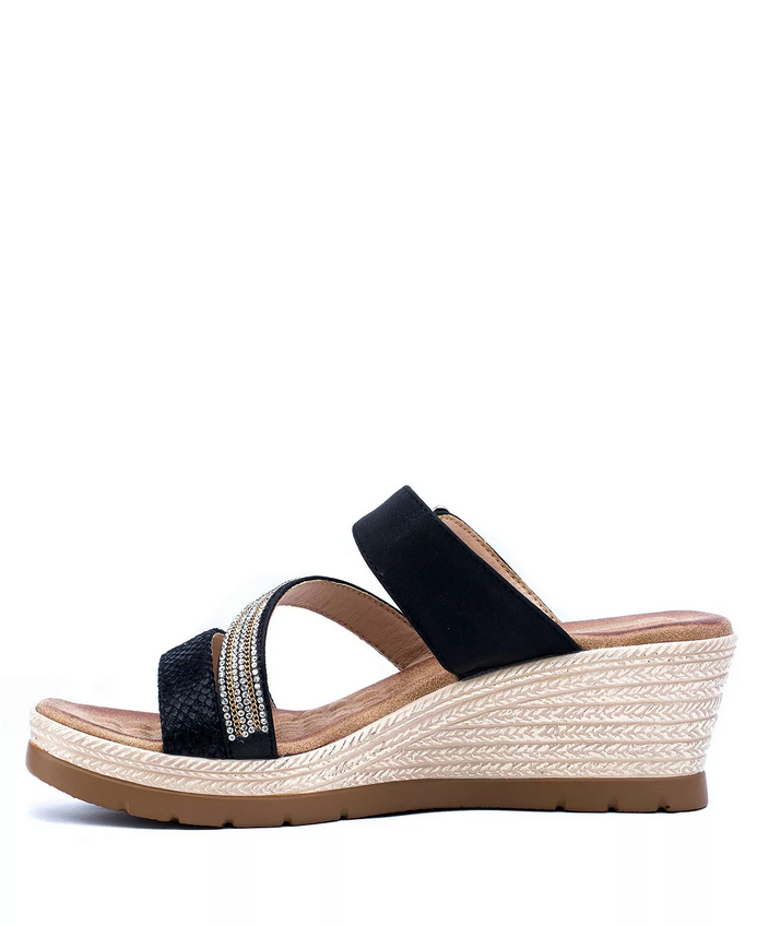 Black Monica Slip on Wedge Sandal