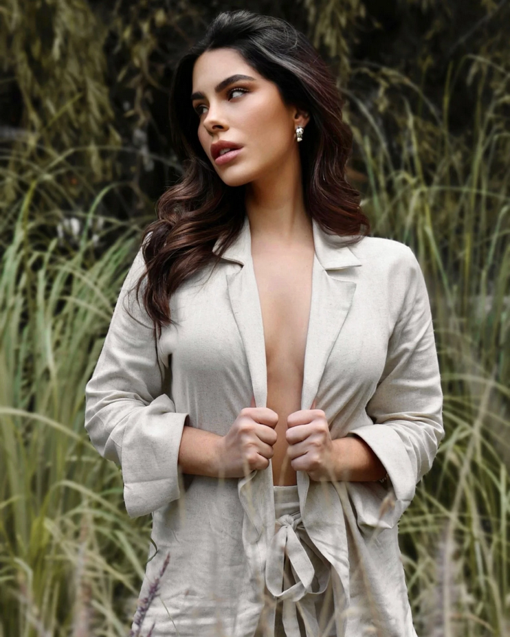 Linen Blazer With Belt (Assorted Colors)