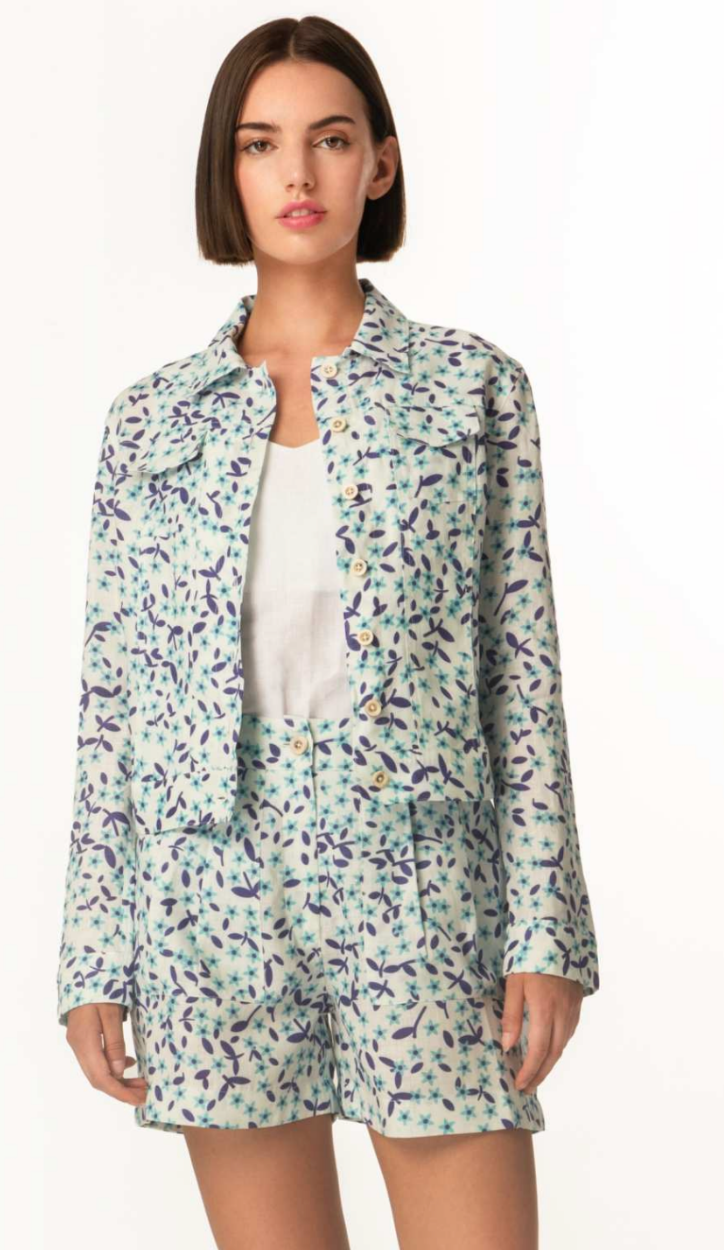Blue Floral Linen Jacket