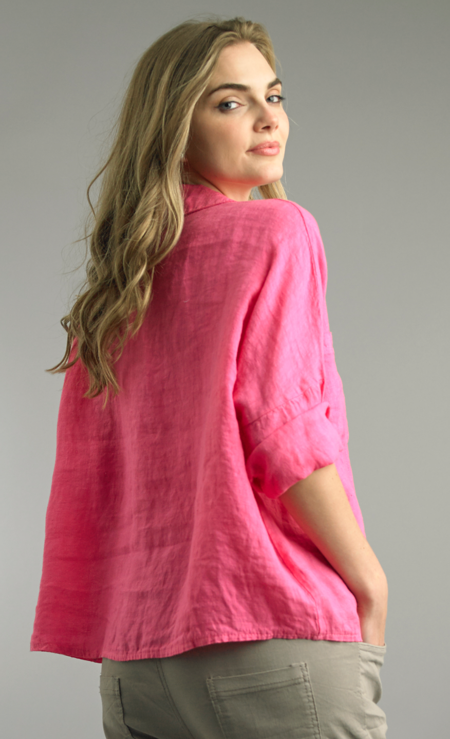 Fuchsia Two Pocket Linen Top