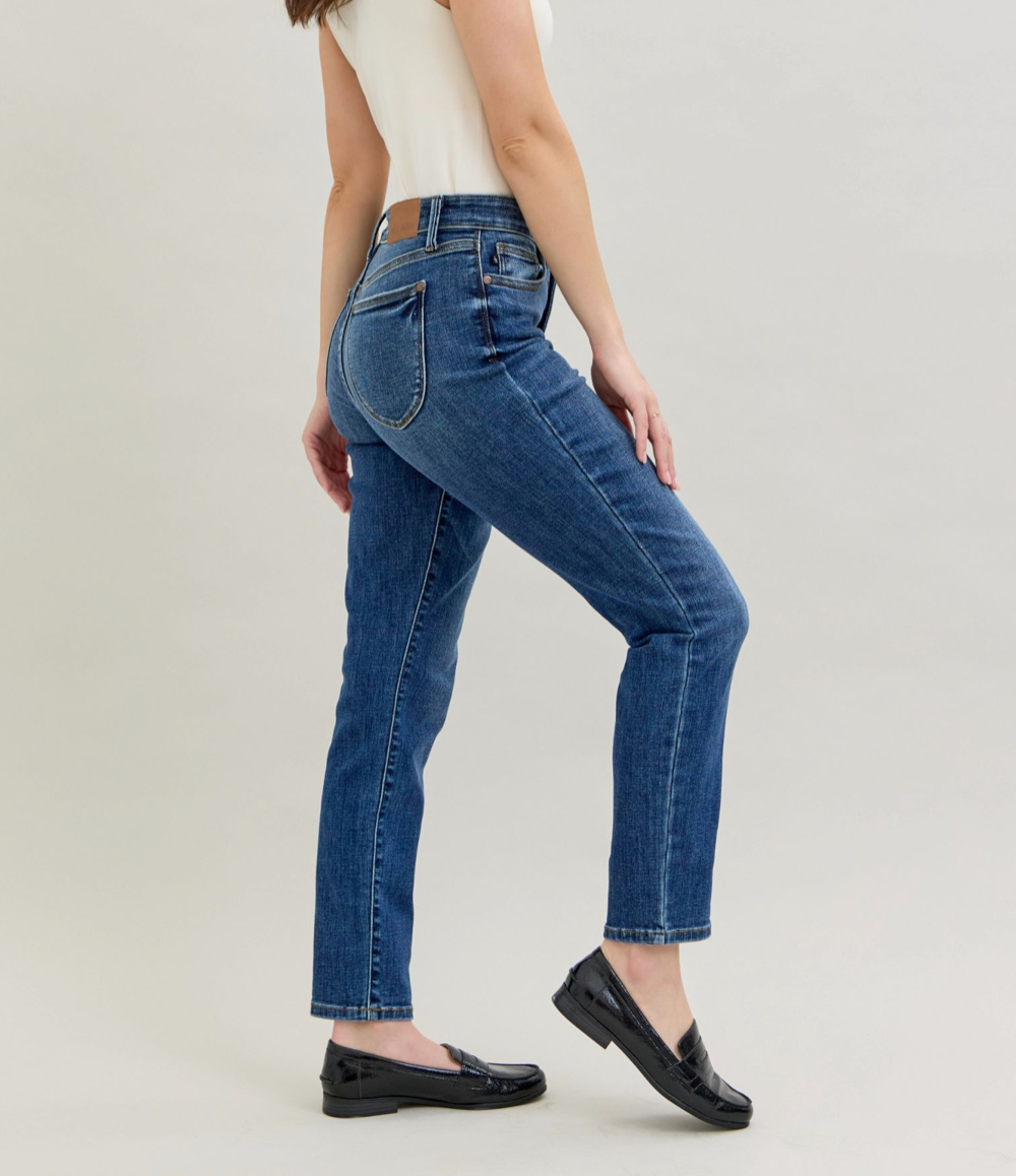 Dark Denim High-Waist Shield Back Pocket Slim Jeans