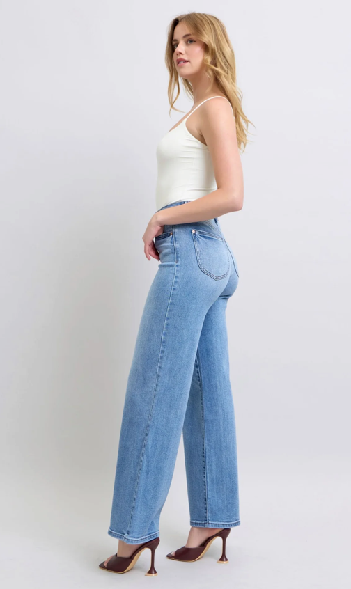 High Waist Vintage Wash Retro Wide Leg Denim Jeans