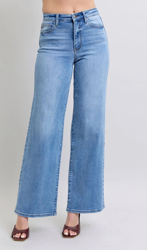 High Waist Vintage Wash Retro Wide Leg Denim Jeans