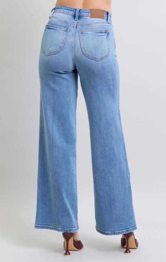 High Waist Vintage Wash Retro Wide Leg Denim Jeans