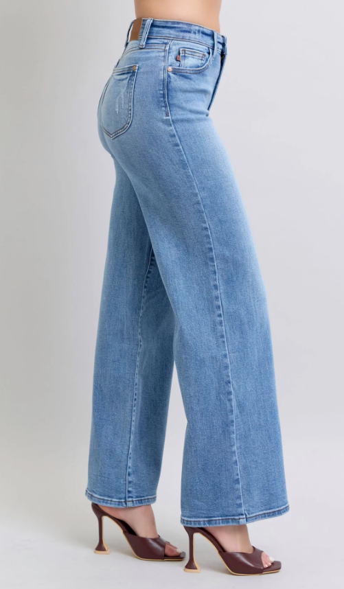 High Waist Vintage Wash Retro Wide Leg Denim Jeans