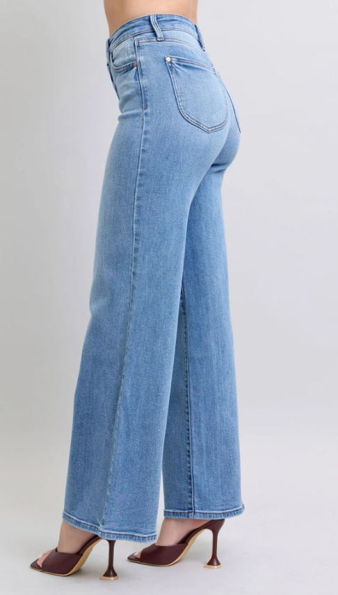 High Waist Vintage Wash Retro Wide Leg Denim Jeans
