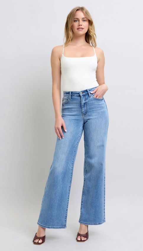 High Waist Vintage Wash Retro Wide Leg Denim Jeans