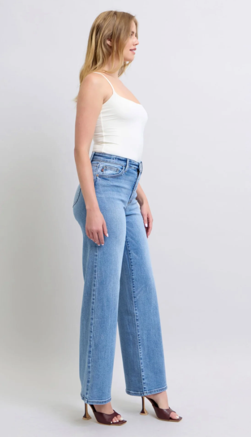 High Waist Vintage Wash Retro Wide Leg Denim Jeans