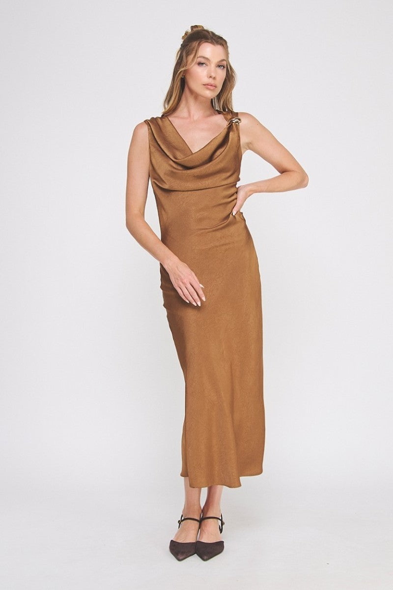 Draped Midi Dress With Brooch Detail (Assorted Colors)