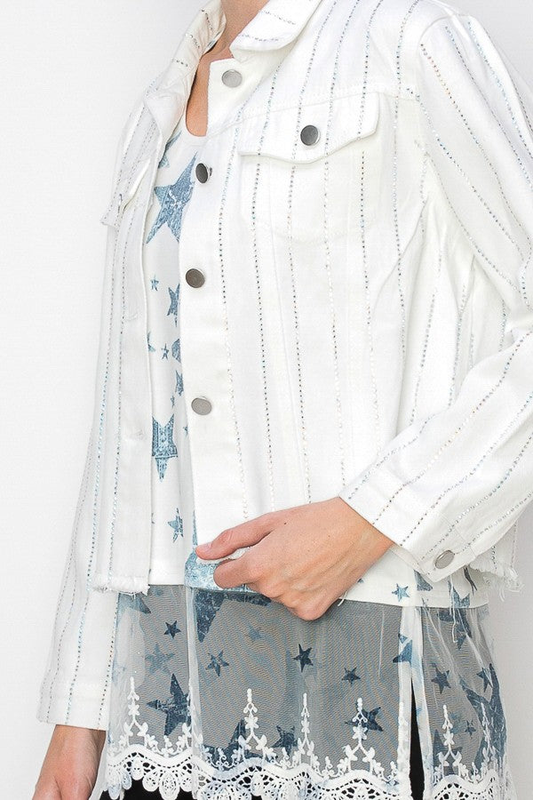 Ivory Denim Jacket With Sparkly Stones
