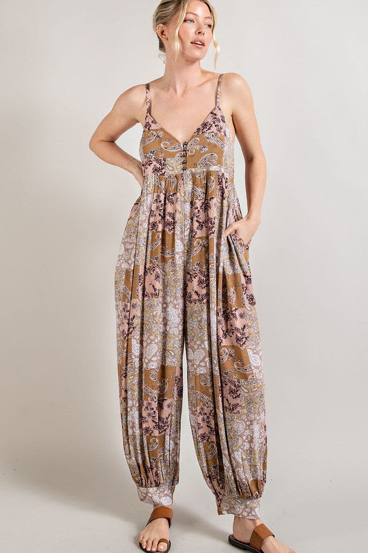 Paisley Spaghetti Strap Jumpsuit (Assorted Colors)