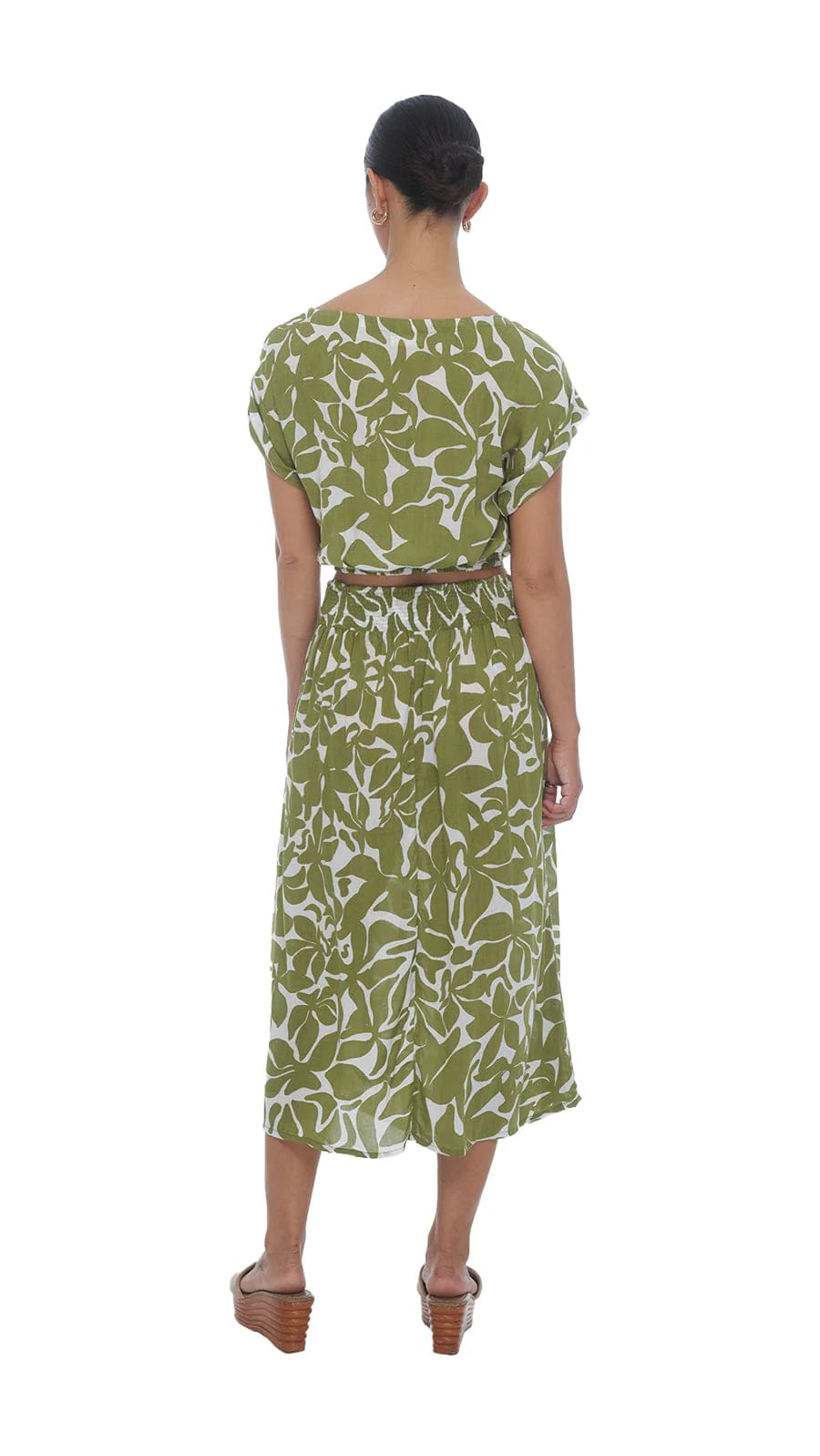 Tropical Pleated Midi Skirt