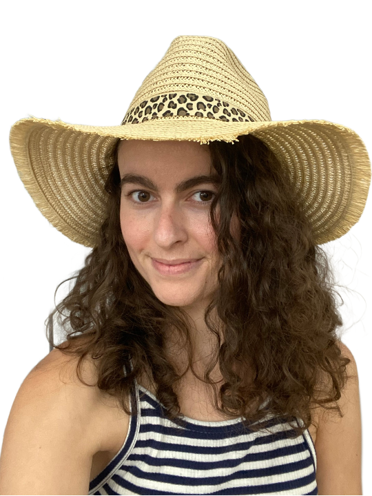 Straw Fringe Leopard Print Hat