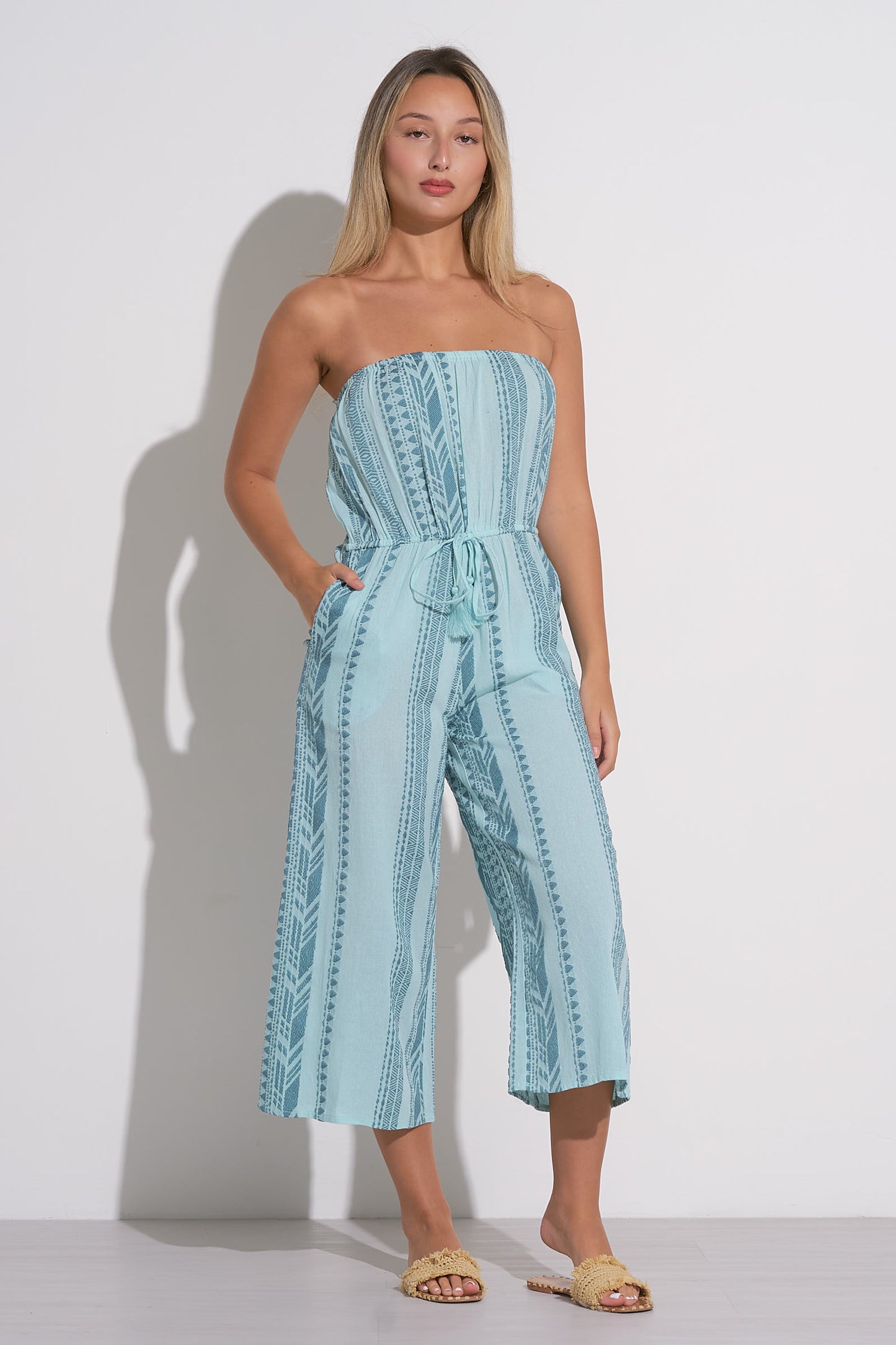 Blue Two Tone Strapless Jumper Romper