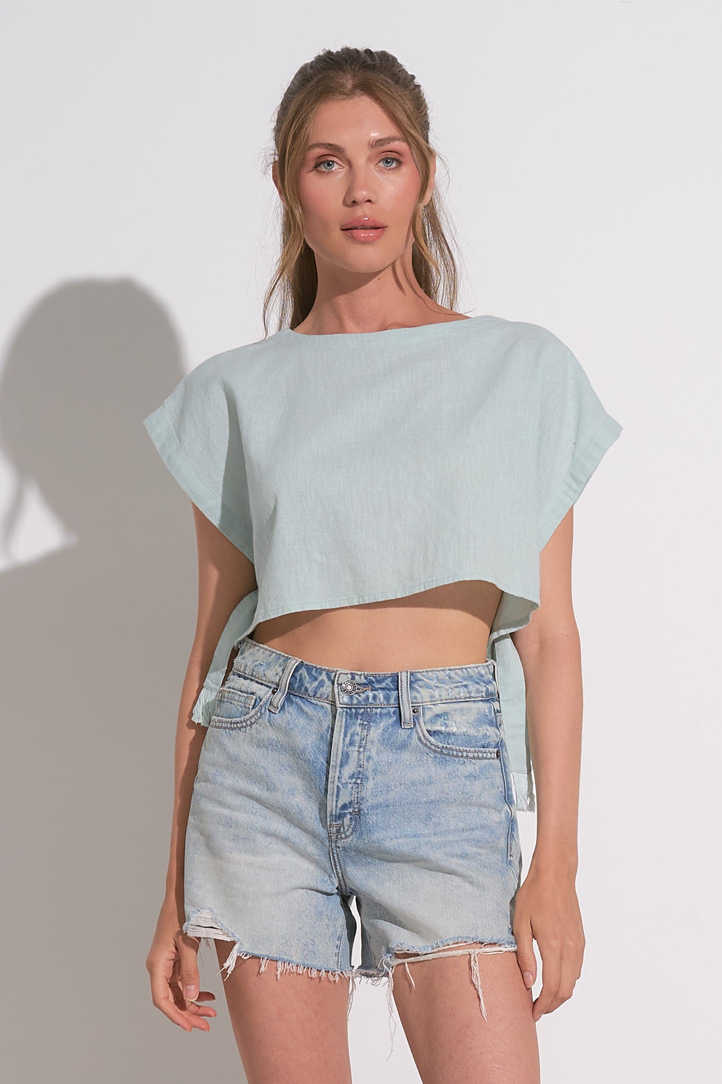 Light Teal Short Sleeve Crop Top