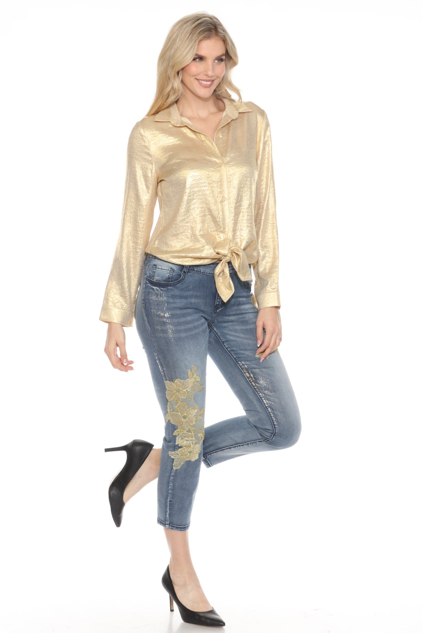 Gold Shimmer Tie Front Top