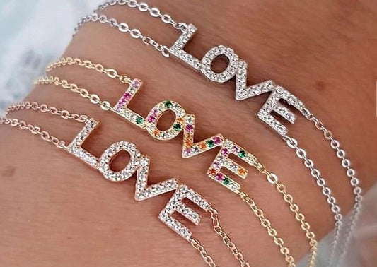 Sterling Silver Love Bracelet (Assorted Colors)