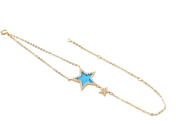 Sterling Silver Two Star Enamel Bracelet (Assorted Colors)