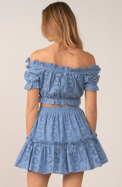 Blue Off the ShoulderEyelet Top
