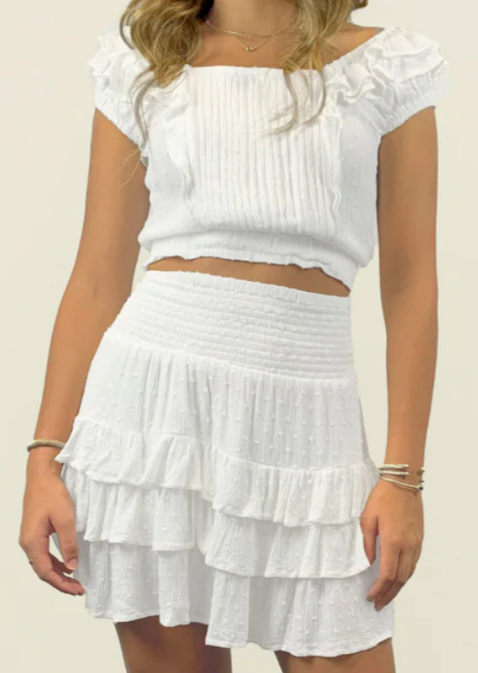 Agatha Swiss Dot Ruffle Top