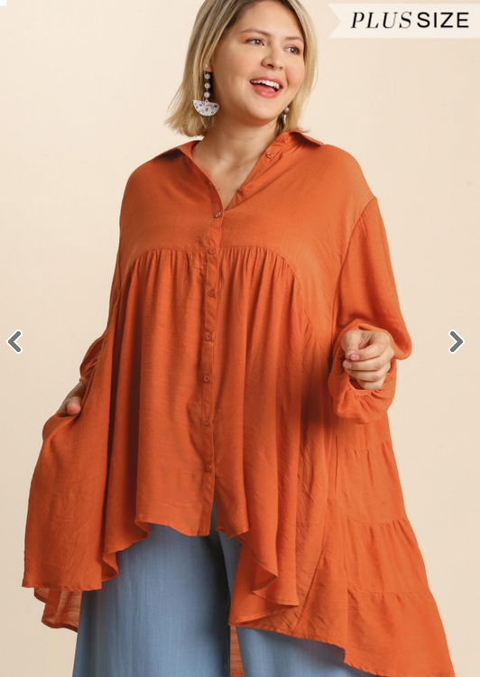 Pumpkin Button Down Tunic Top (XL-2XL)