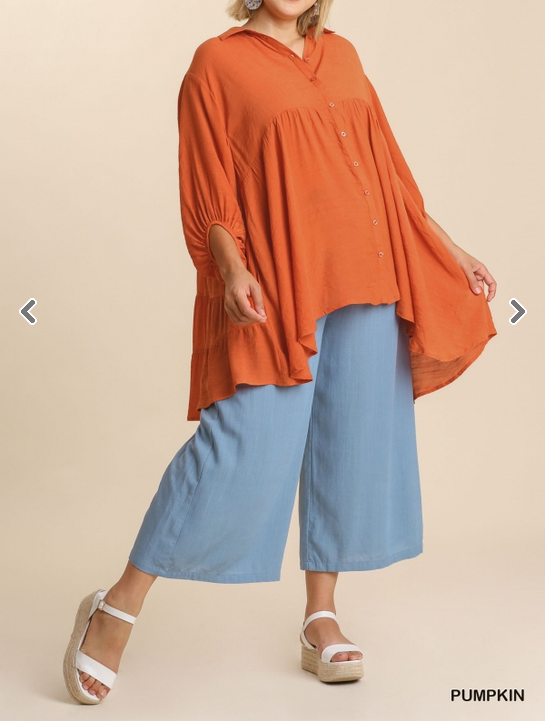 Pumpkin Button Down Tunic Top (XL-2XL)